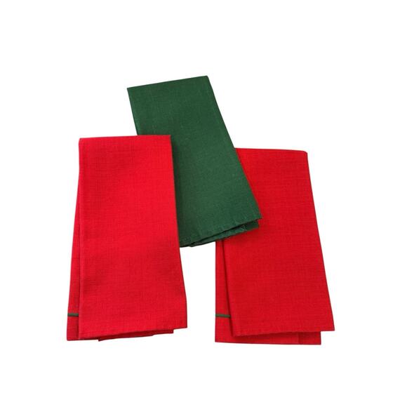 Vintage Embroidered Christmas Tea Towels Linen Polyester Set Of Three EUC - Picture 7 of 7